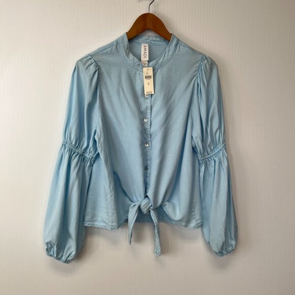 Anthropologie Button Up Women Medium Blouse Tencel Amadi Work Party Top Core Ne - Picture 1 of 13